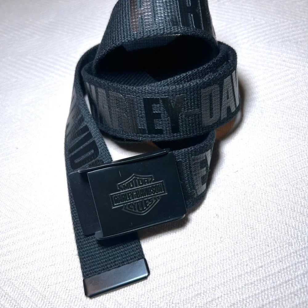 Harley-Davidson Mens Black Canvas Web Belt Bar & Shield Logo Buckle 48 Inch